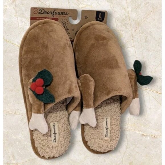 NEW Dearfoams Slippers Memory Foam Turkey Thanksgiving Womens Sz Large 9-10 Cozy - Picture 1 of 15